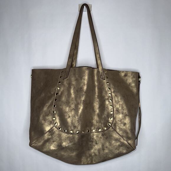 HOBO women’s Metallic Gold Stardust Tote 100% Genuine Leather Buttery Soft Suede - Picture 1 of 6